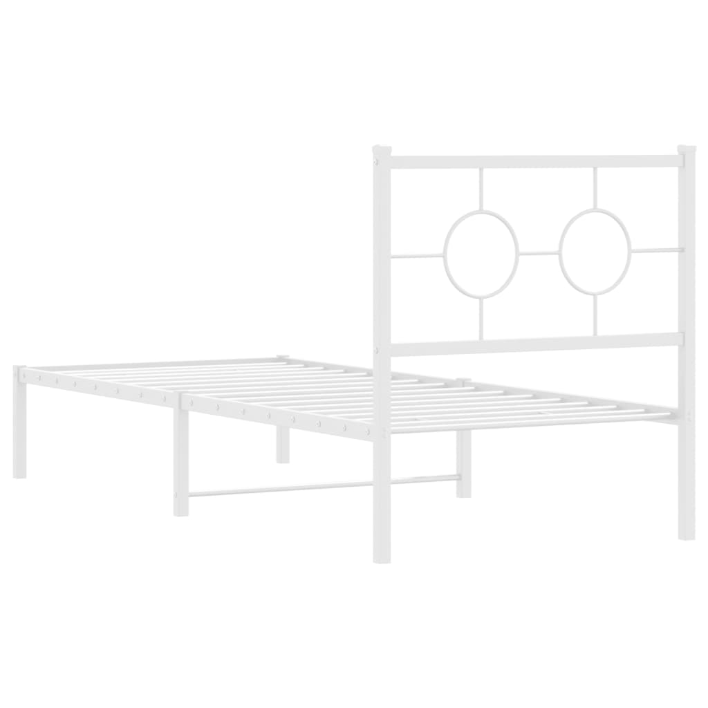 Metal Bed Frame without Mattress with Headboard White 75x190cm