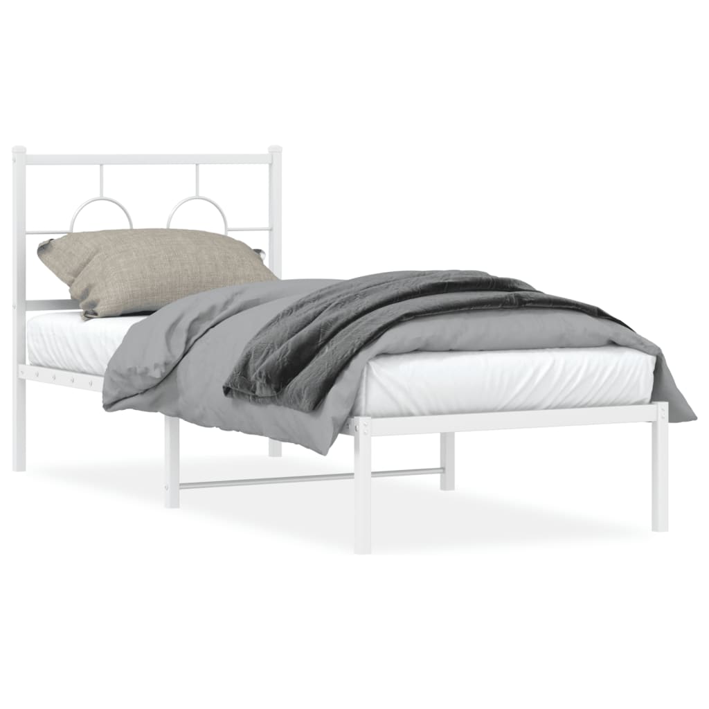 Metal Bed Frame without Mattress with Headboard White 80x200cm