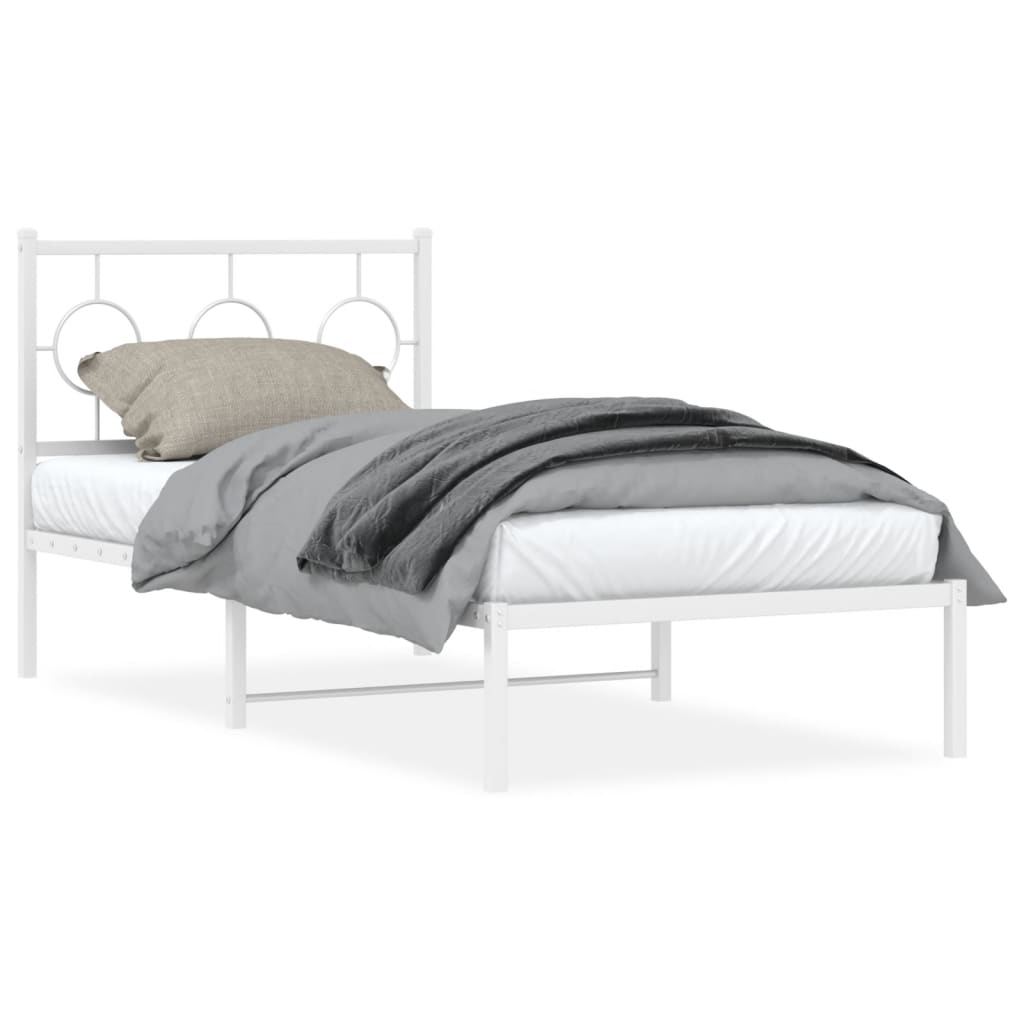 Metal Bed Frame without Mattress with Headboard White 90x190cm