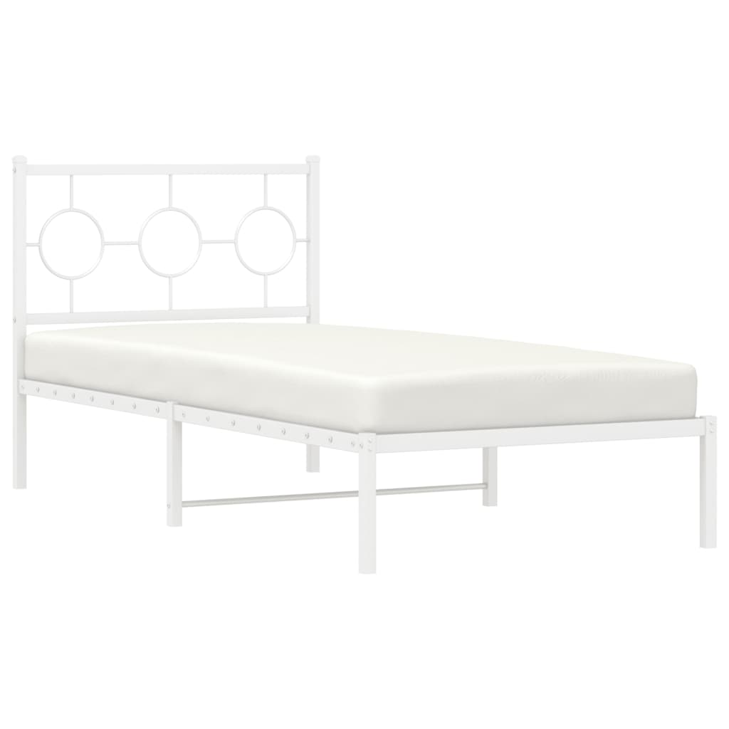 Metal Bed Frame without Mattress with Headboard White 90x190cm