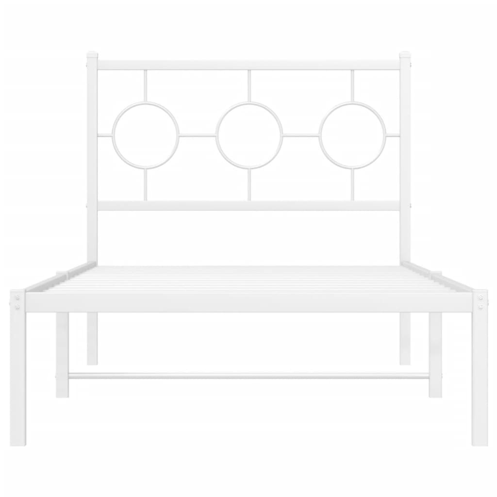 Metal Bed Frame without Mattress with Headboard White 90x190cm