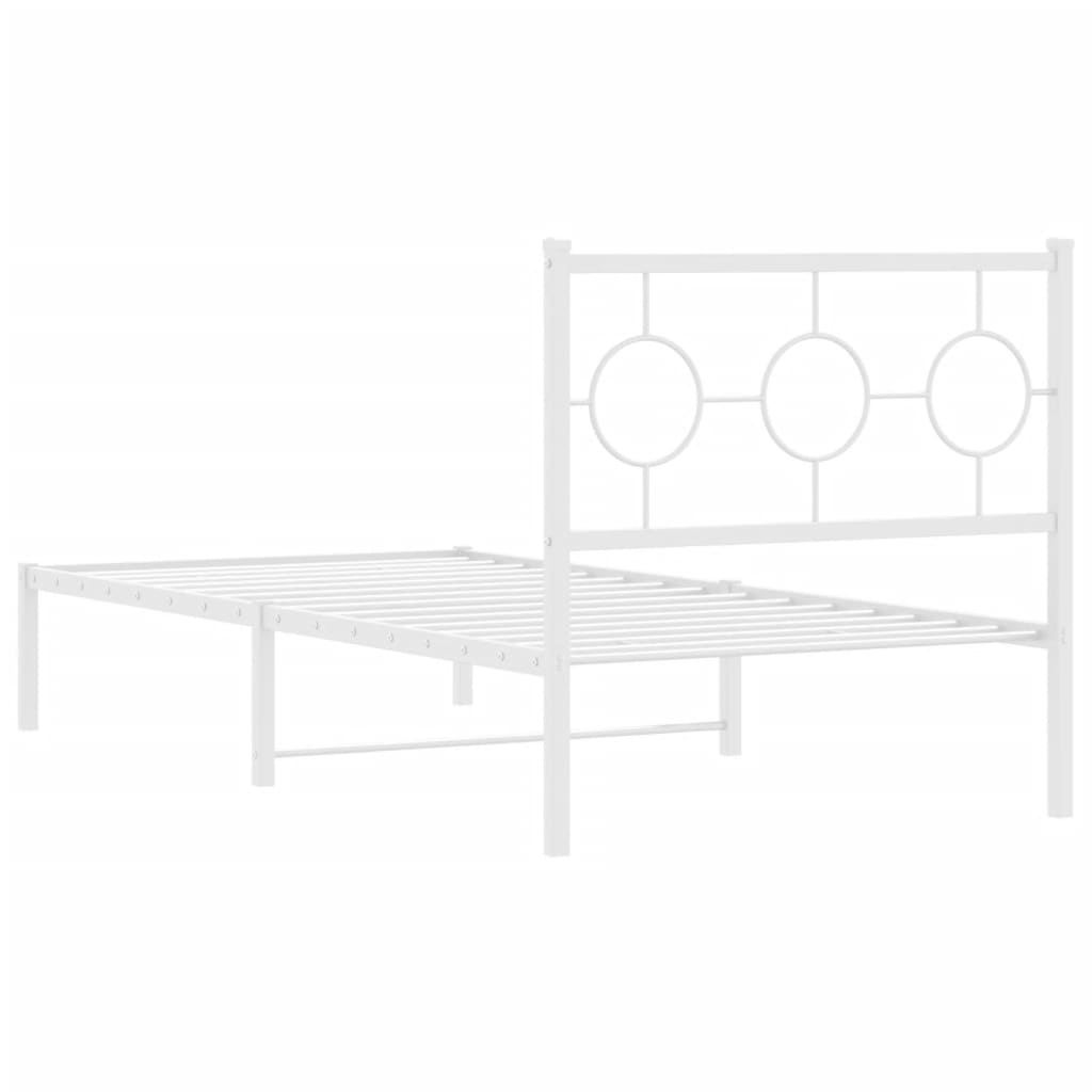 Metal Bed Frame without Mattress with Headboard White 90x190cm