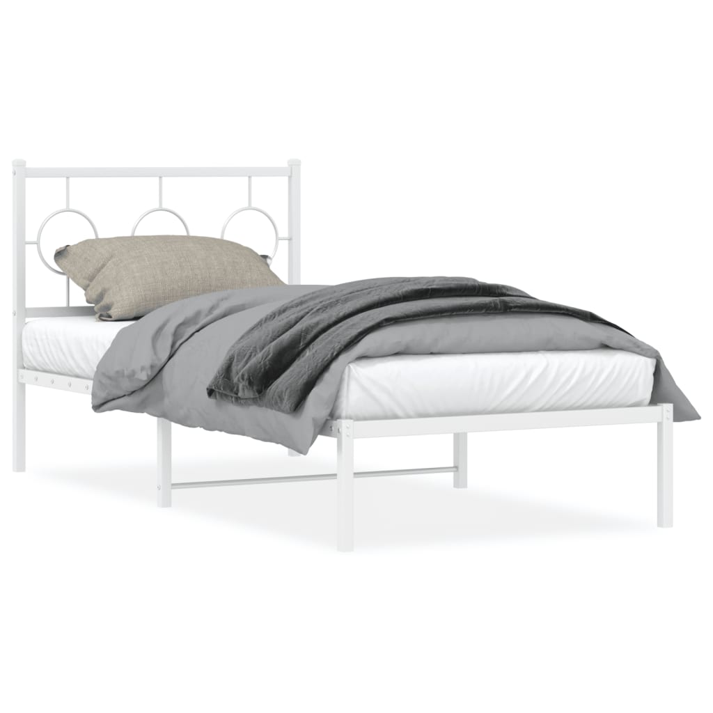 Metal Bed Frame without Mattress with Headboard White 90x200cm