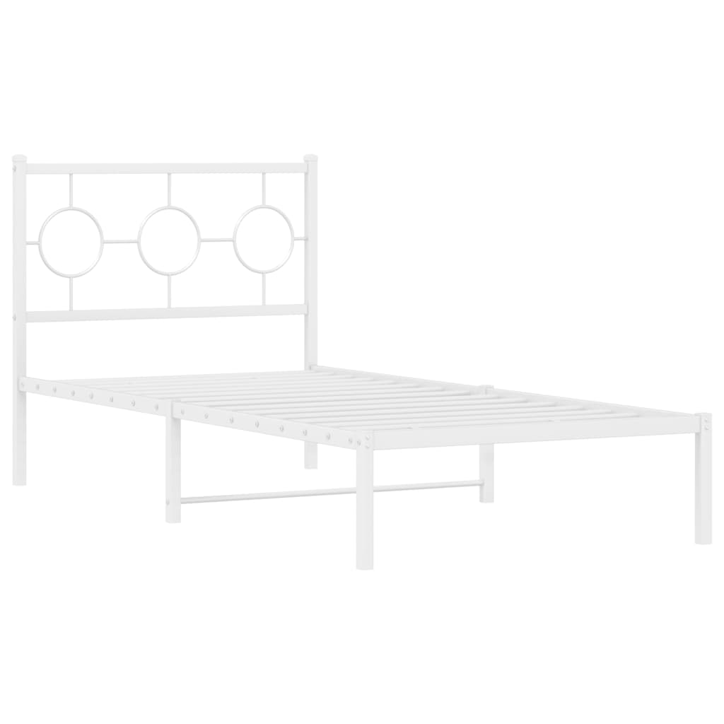 Metal Bed Frame without Mattress with Headboard White 90x200cm