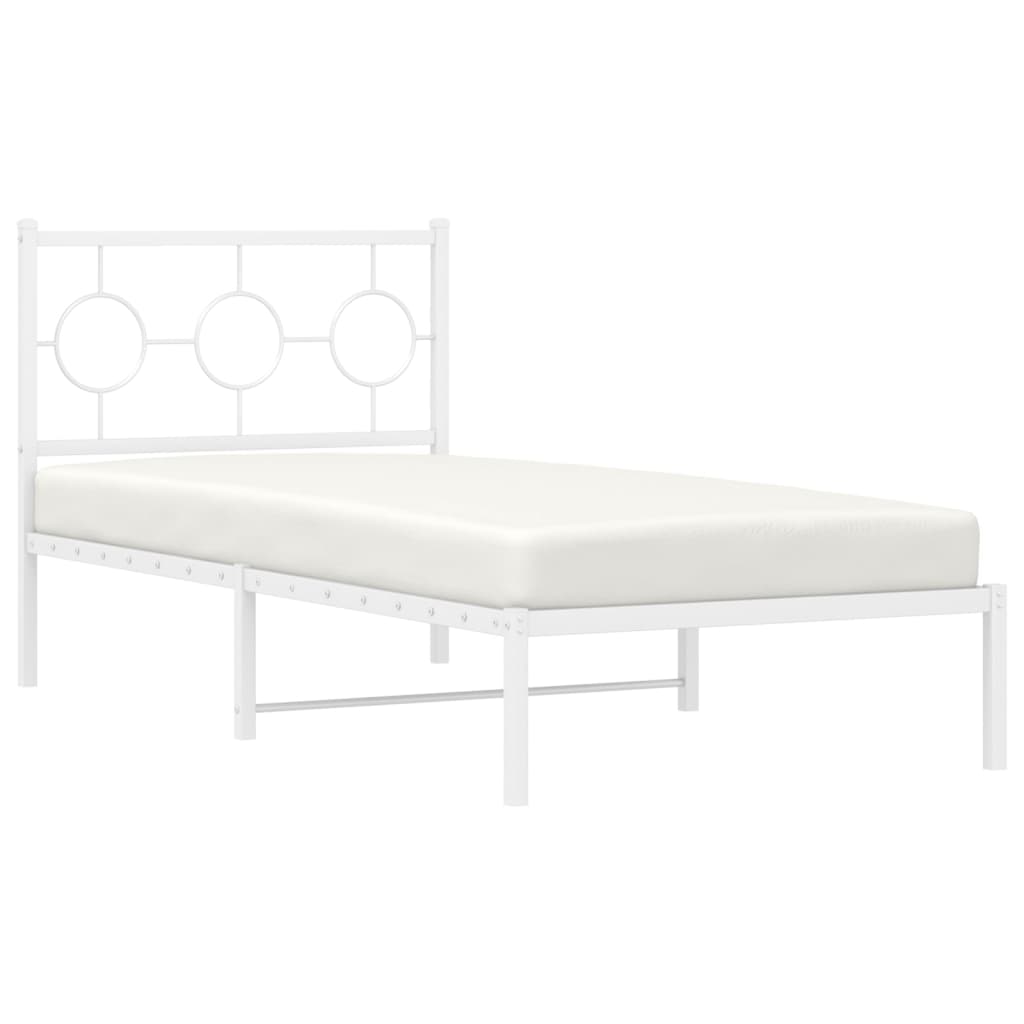 Metal Bed Frame without Mattress with Headboard White 90x200cm