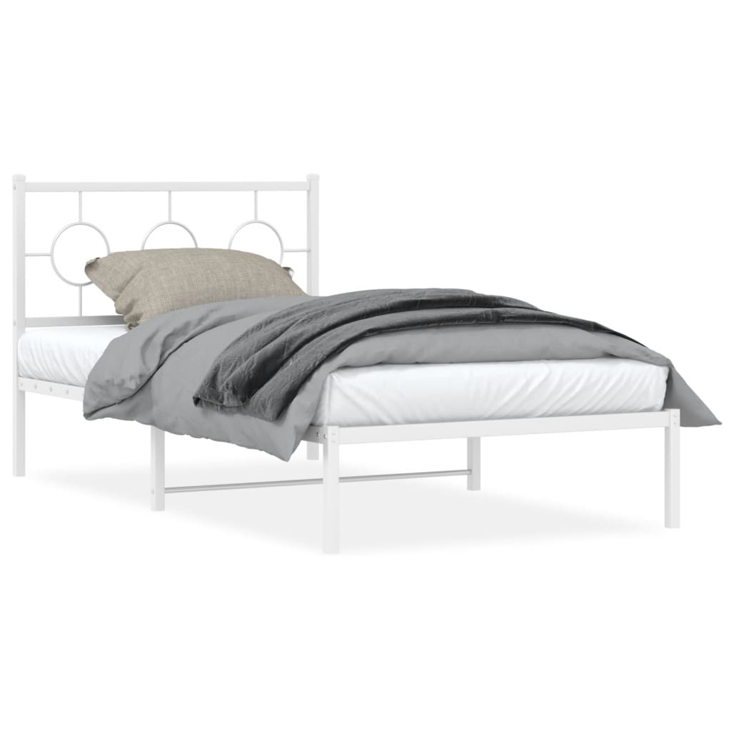 Metal Bed Frame without Mattress with Headboard White 100x190cm