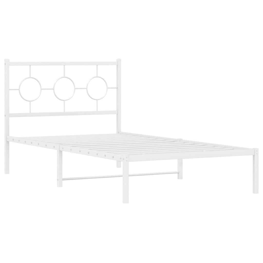 Metal Bed Frame without Mattress with Headboard White 100x190cm