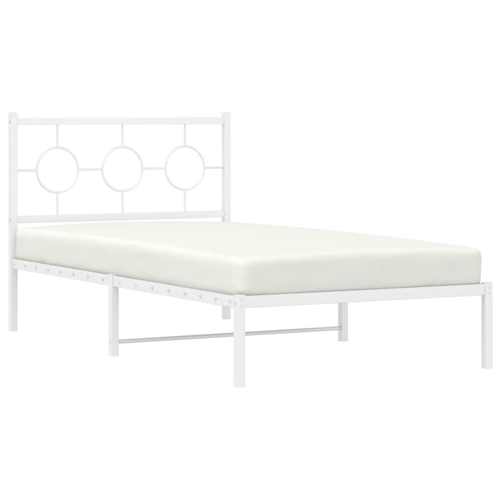Metal Bed Frame without Mattress with Headboard White 100x190cm