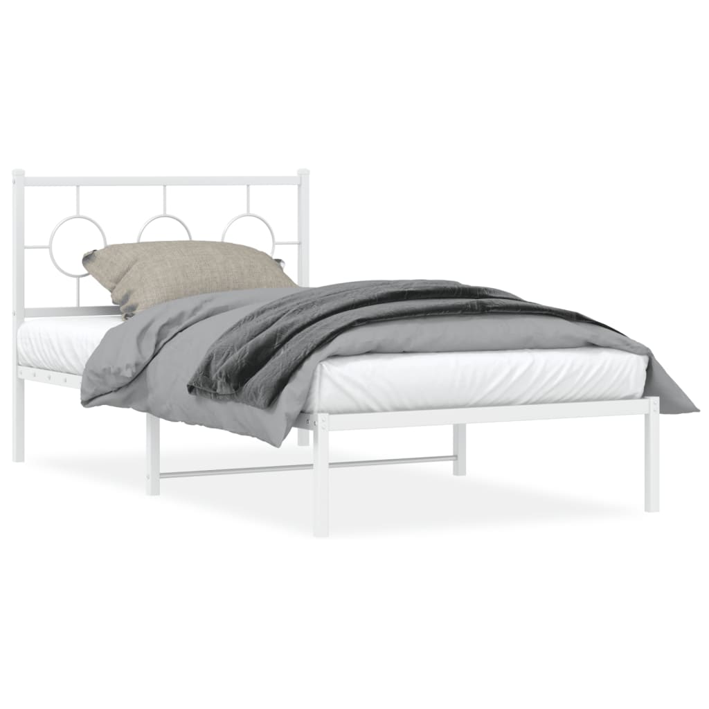 Metal Bed Frame without Mattress with Headboard White 100x200cm