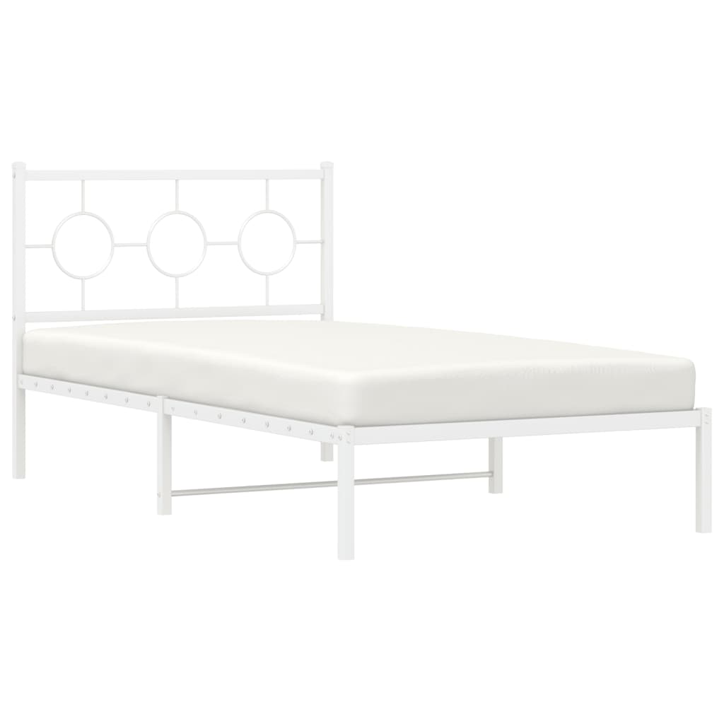 Metal Bed Frame without Mattress with Headboard White 100x200cm