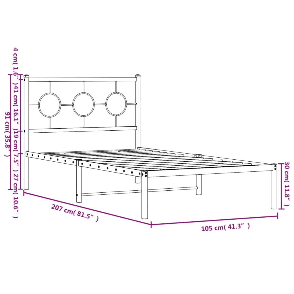 Metal Bed Frame without Mattress with Headboard White 100x200cm