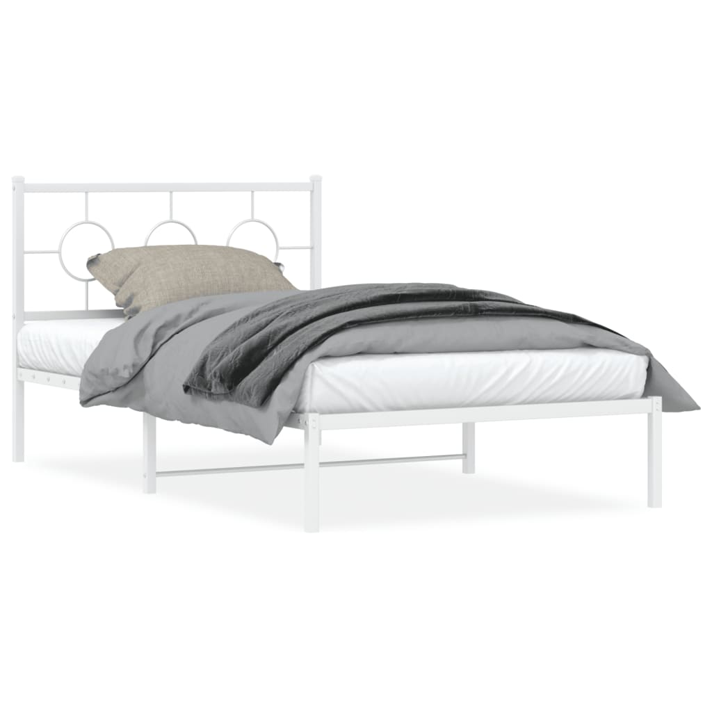 Metal Bed Frame without Mattress with Headboard White 107x203cm