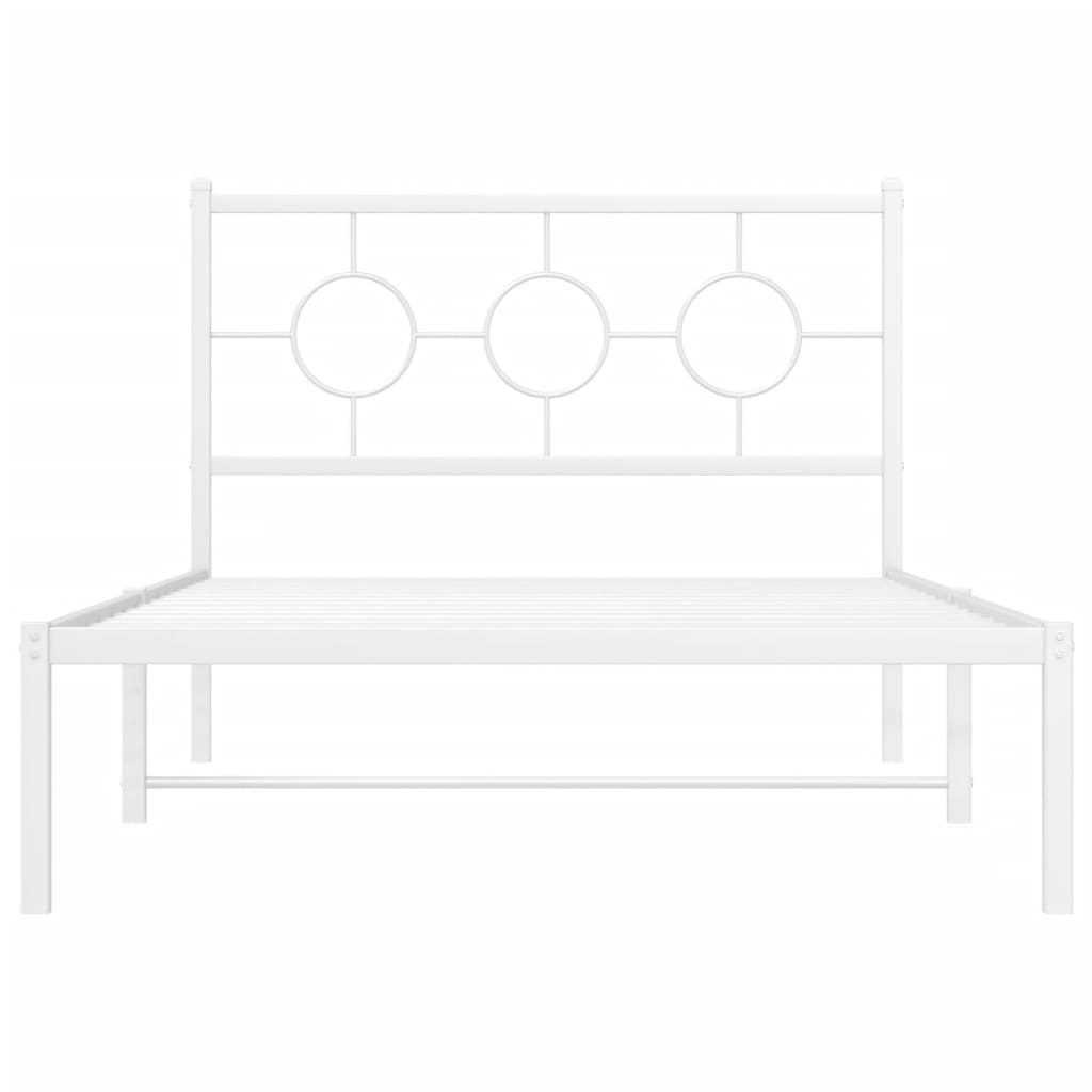 Metal Bed Frame without Mattress with Headboard White 107x203cm