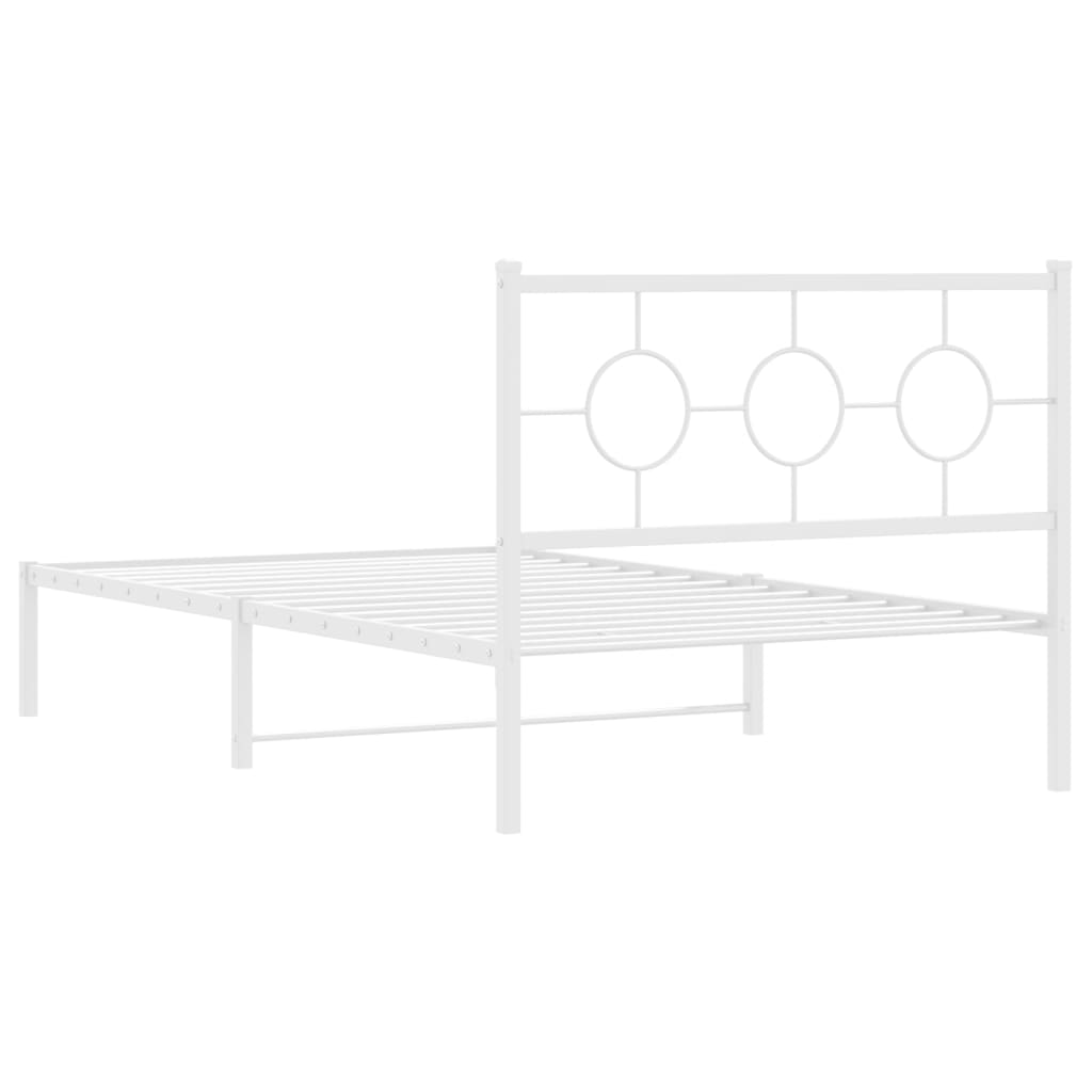 Metal Bed Frame without Mattress with Headboard White 107x203cm