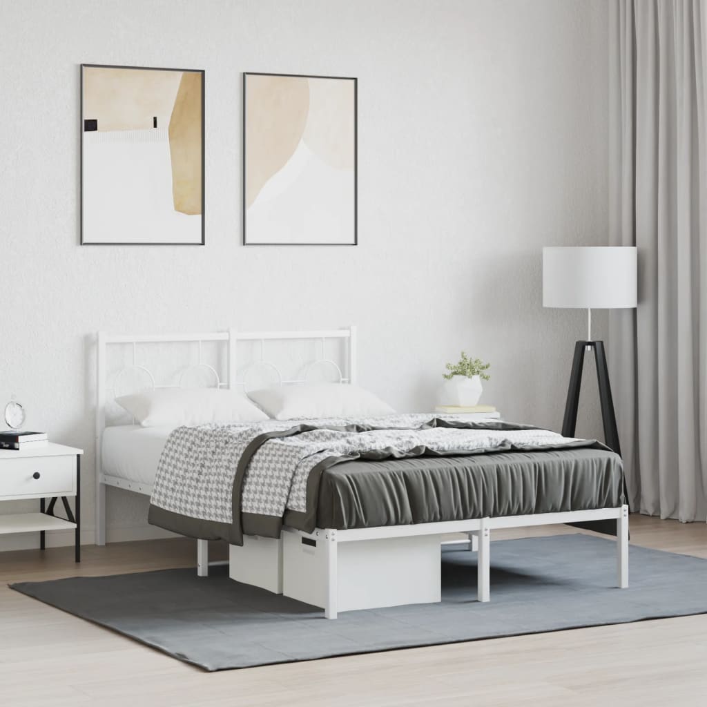 Metal Bed Frame without Mattress with Headboard White 120x190cm