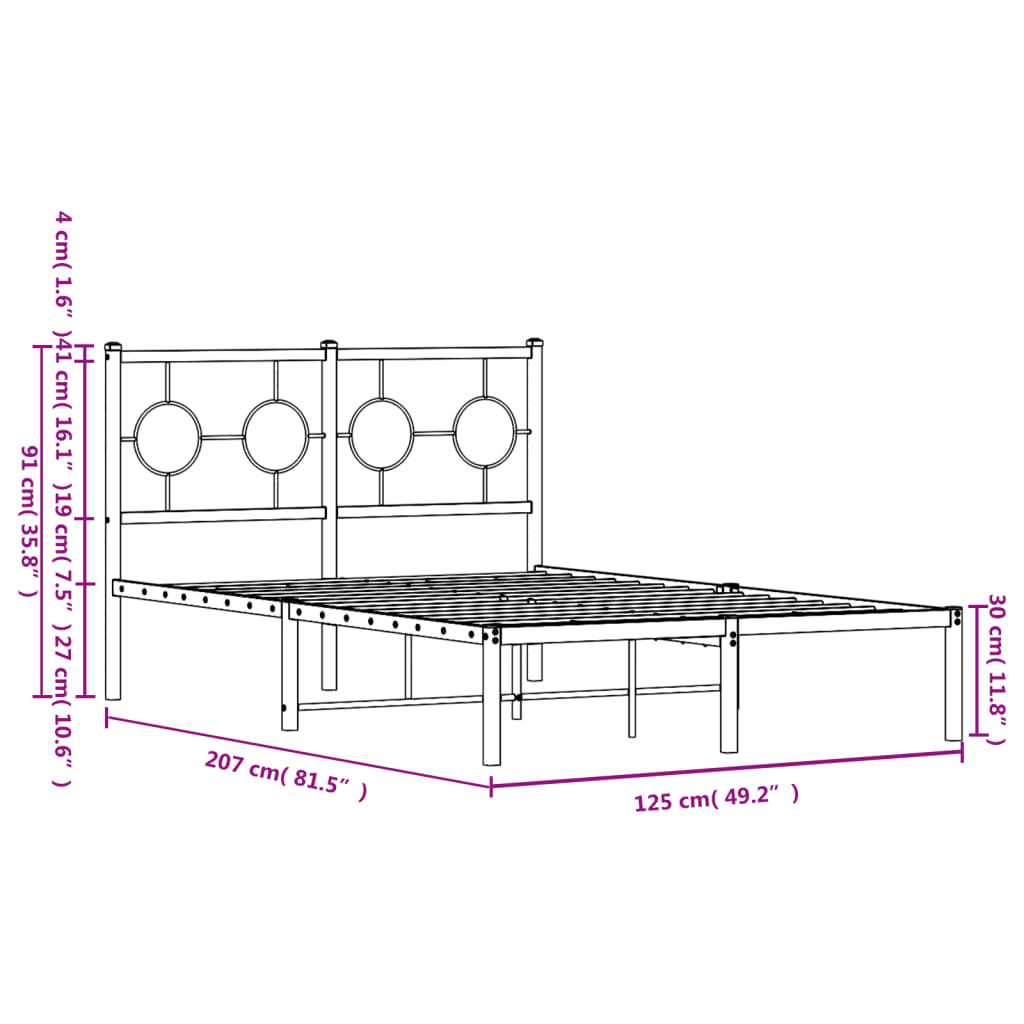 Metal Bed Frame without Mattress with Headboard White 120x200cm