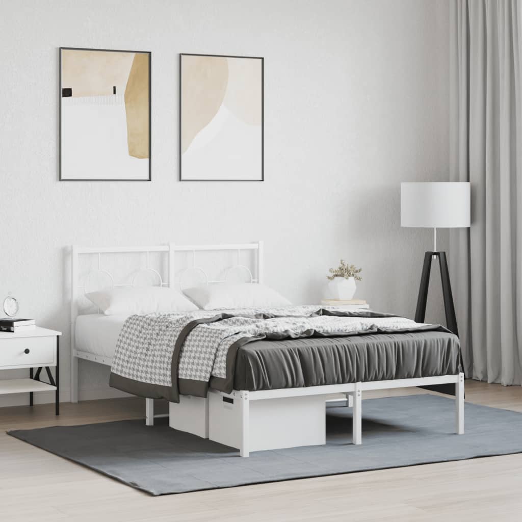 Metal Bed Frame without Mattress with Headboard White 120x200cm