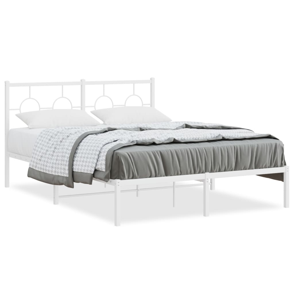 Metal Bed Frame without Mattress with Headboard White 135x190cm