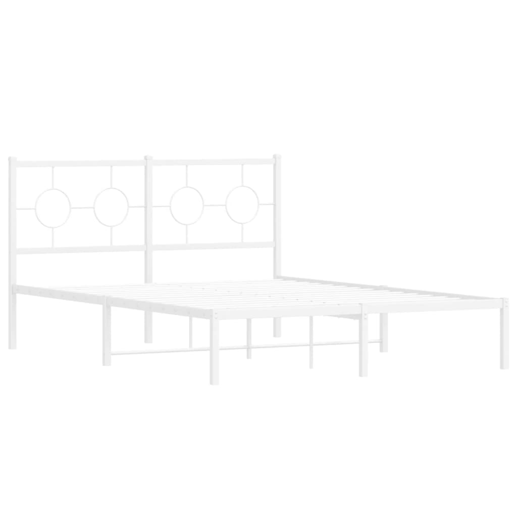 Metal Bed Frame without Mattress with Headboard White 135x190cm