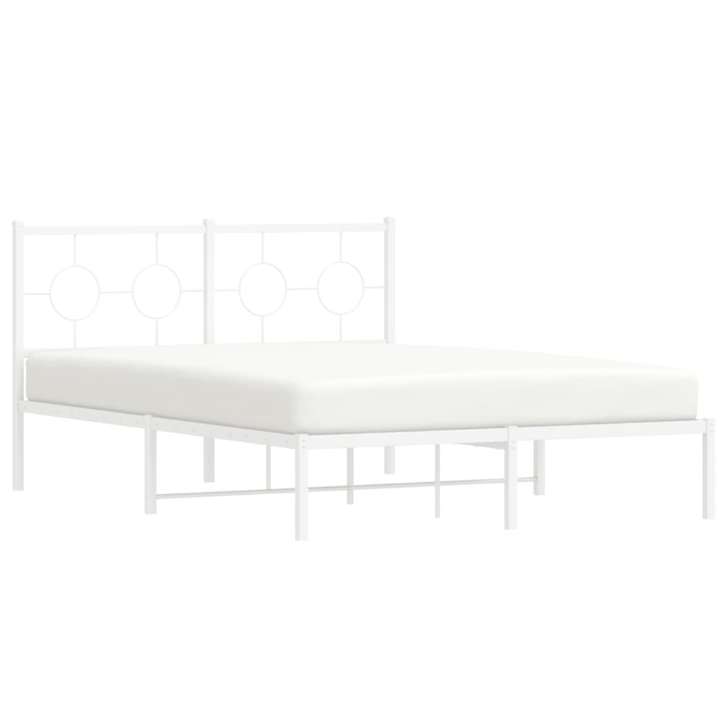 Metal Bed Frame without Mattress with Headboard White 135x190cm