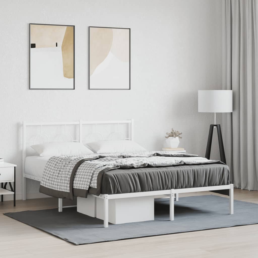Metal Bed Frame without Mattress with Headboard White 135x190cm