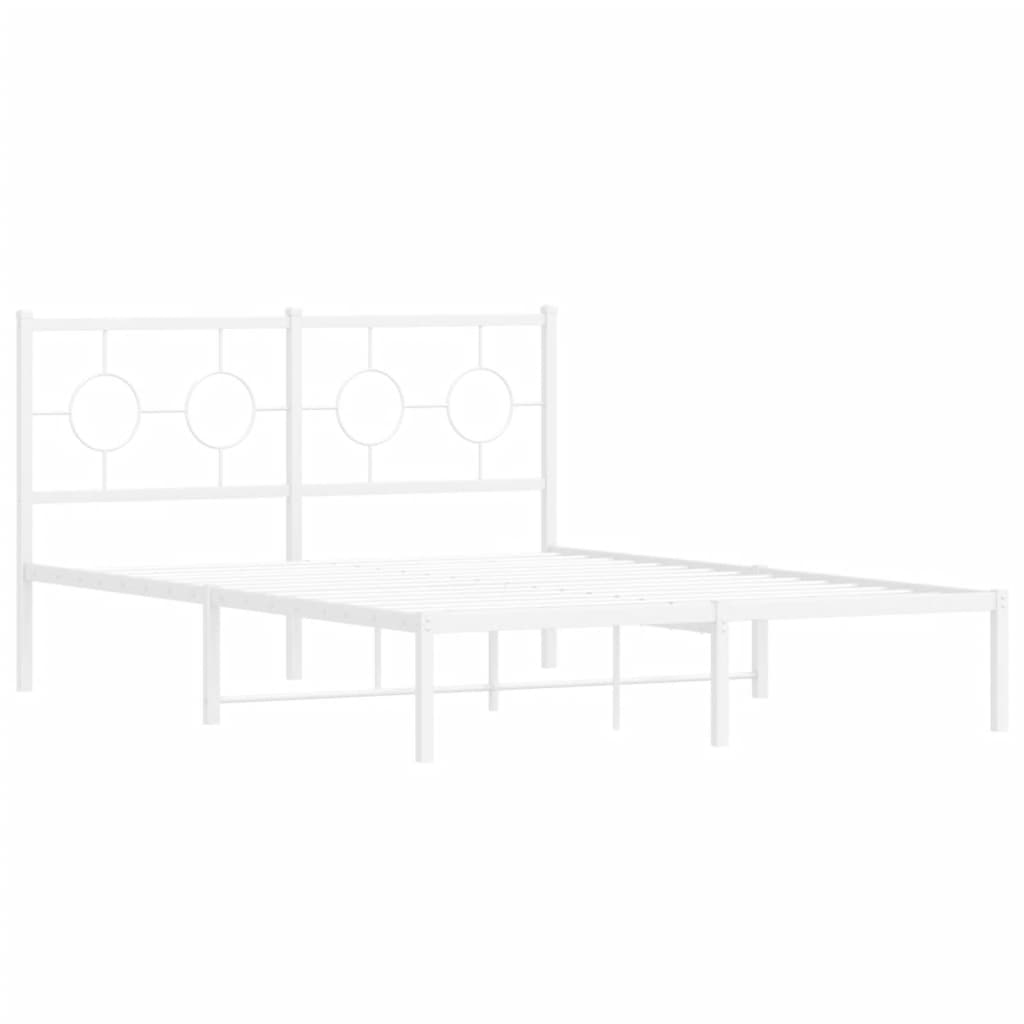 Metal Bed Frame without Mattress with Headboard White 140x190cm