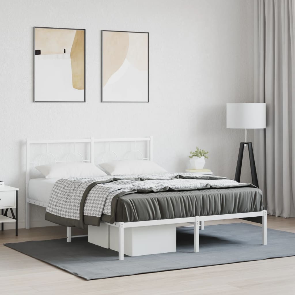 Metal Bed Frame without Mattress with Headboard White 140x190cm