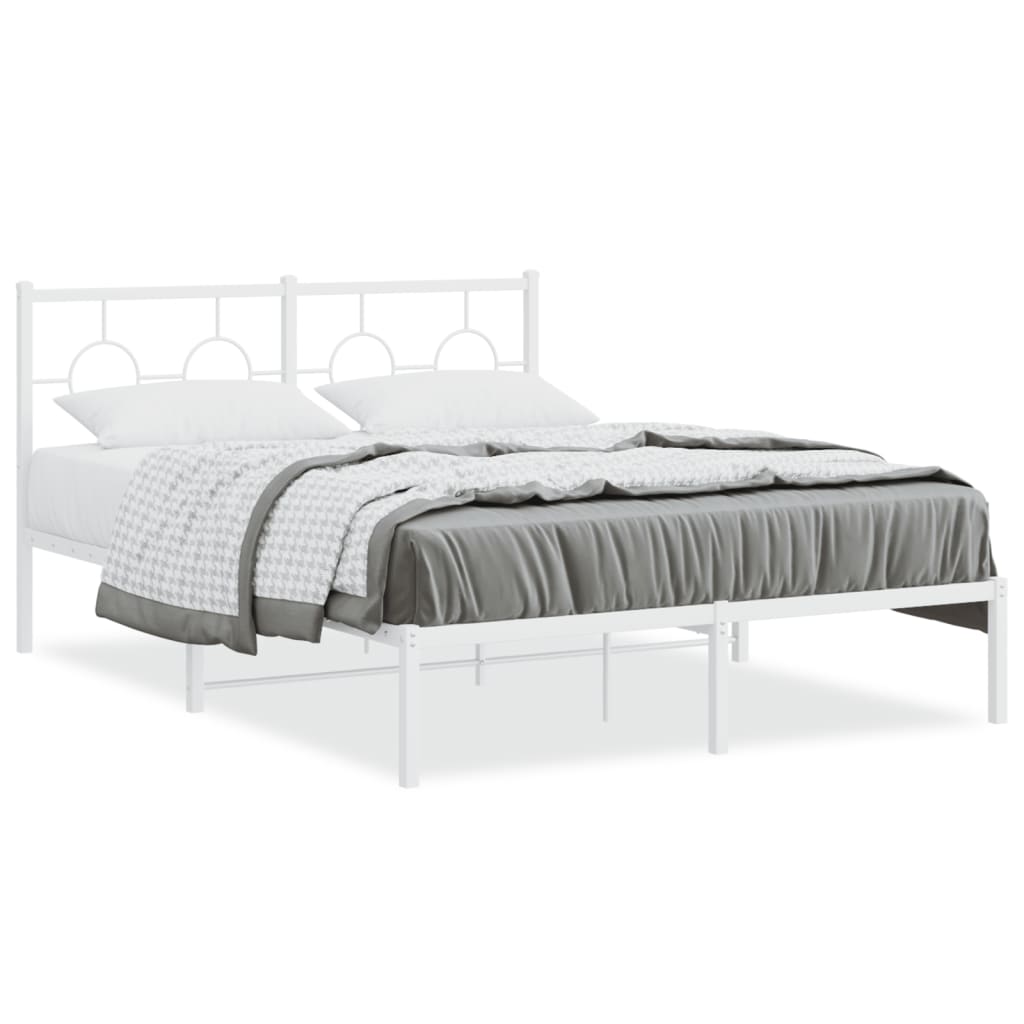 Metal Bed Frame without Mattress with Headboard White 140x200cm