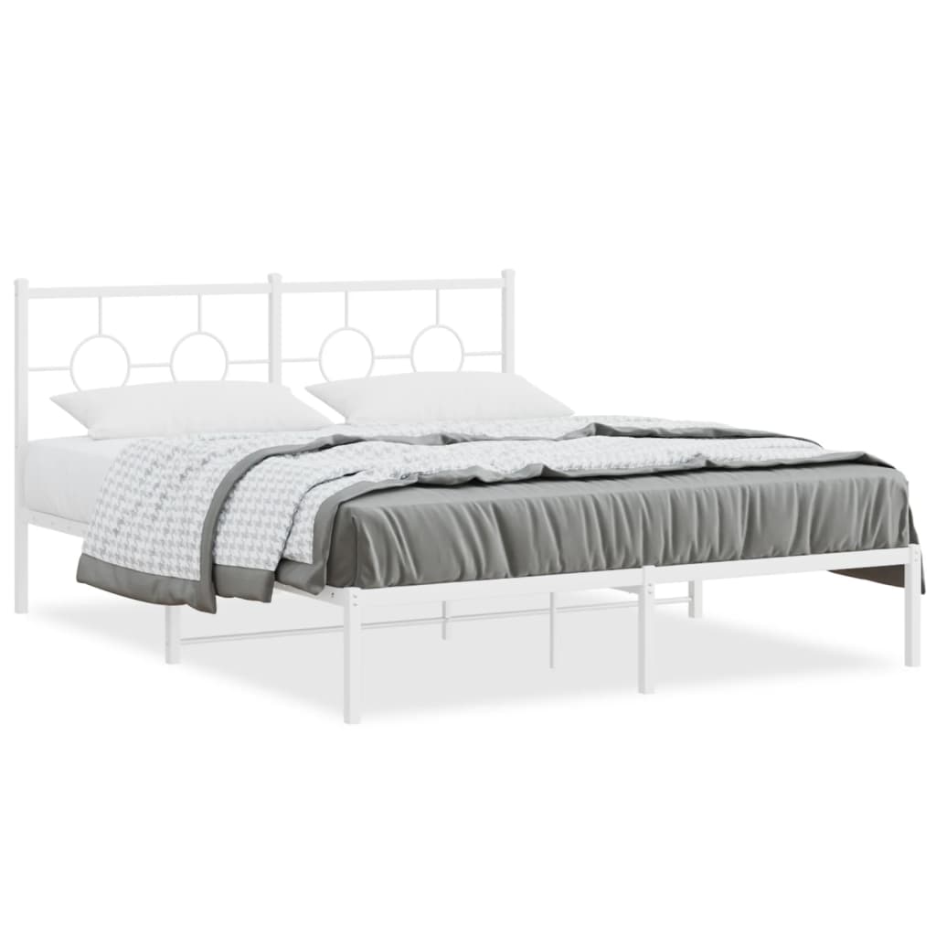 Metal Bed Frame without Mattress with Headboard White 150x200cm