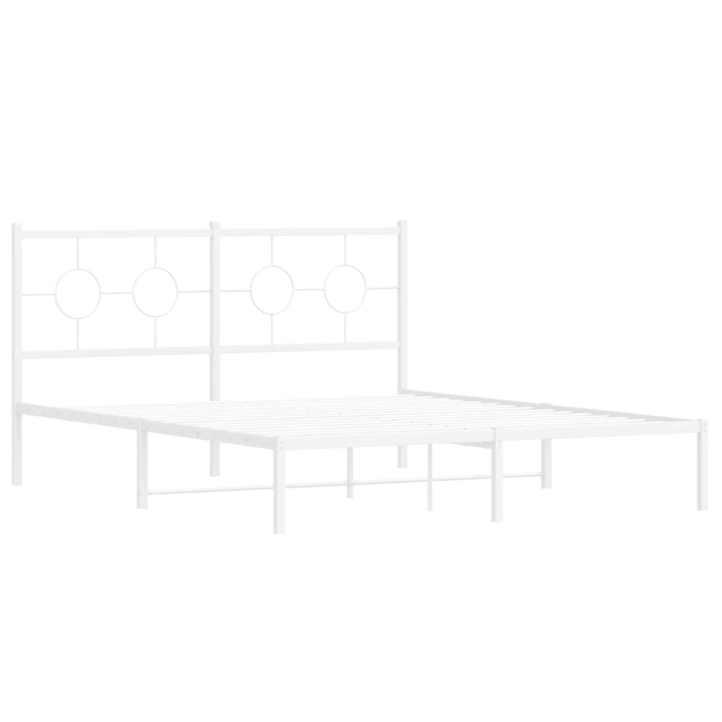 Metal Bed Frame without Mattress with Headboard White 150x200cm
