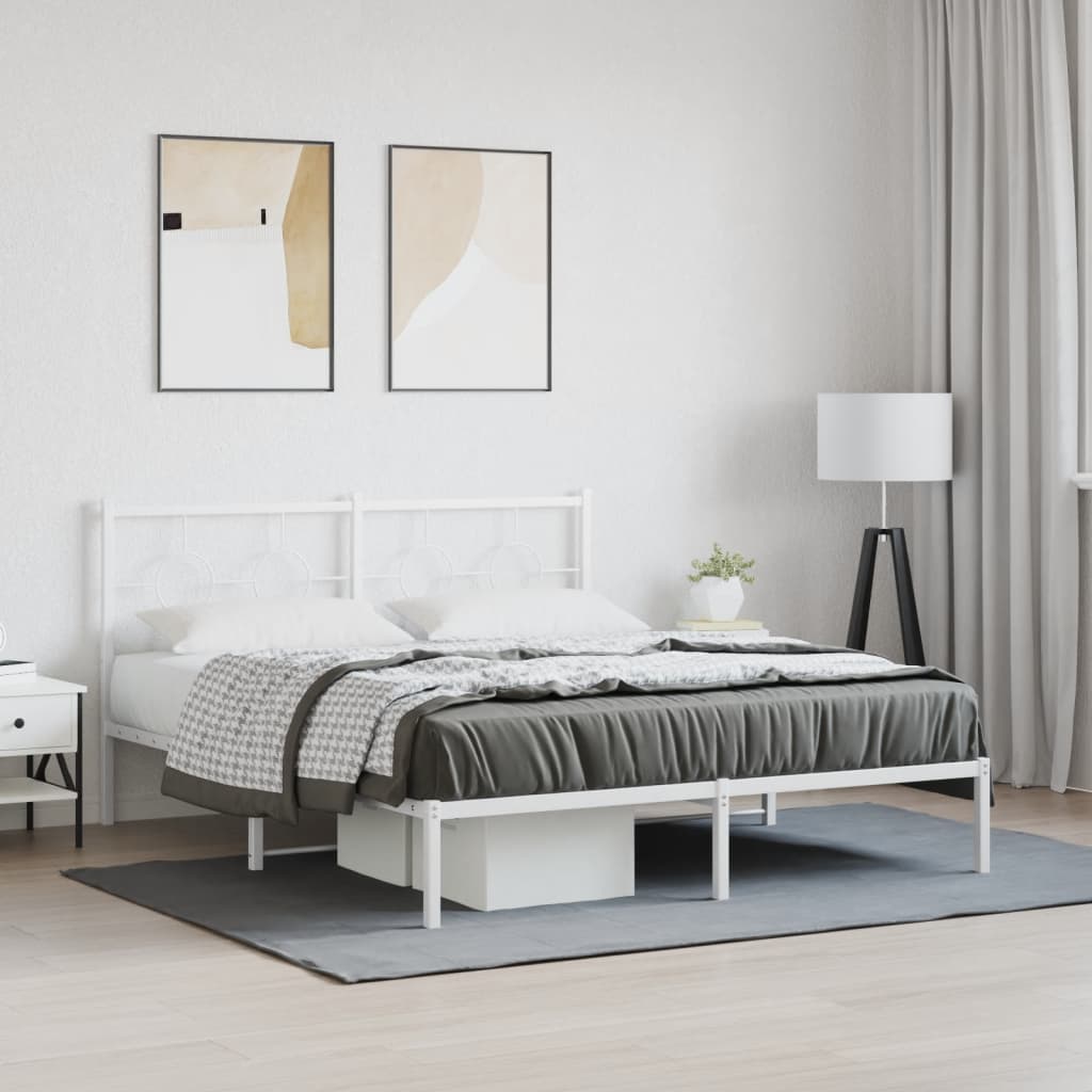Metal Bed Frame without Mattress with Headboard White 150x200cm