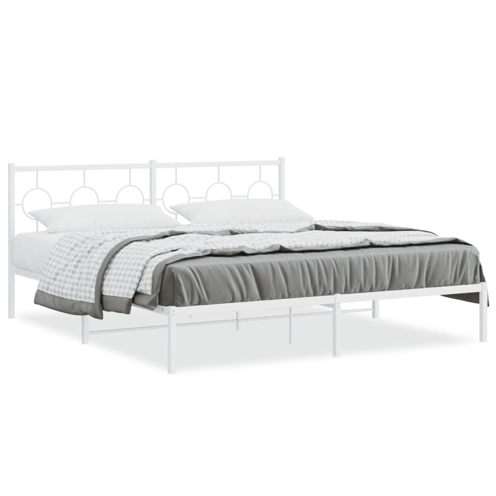 Metal Bed Frame without Mattress with Headboard White 180x200cm