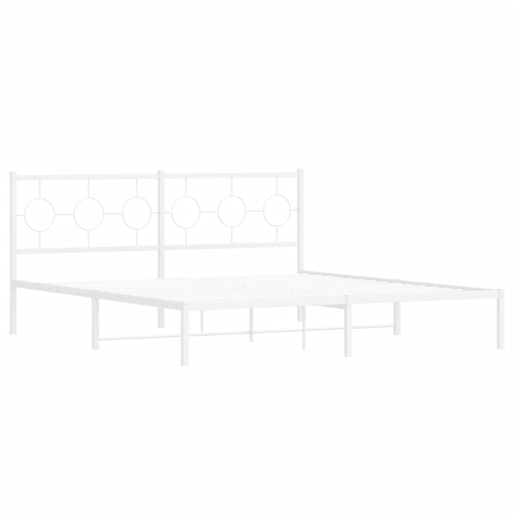 Metal Bed Frame without Mattress with Headboard White 180x200cm