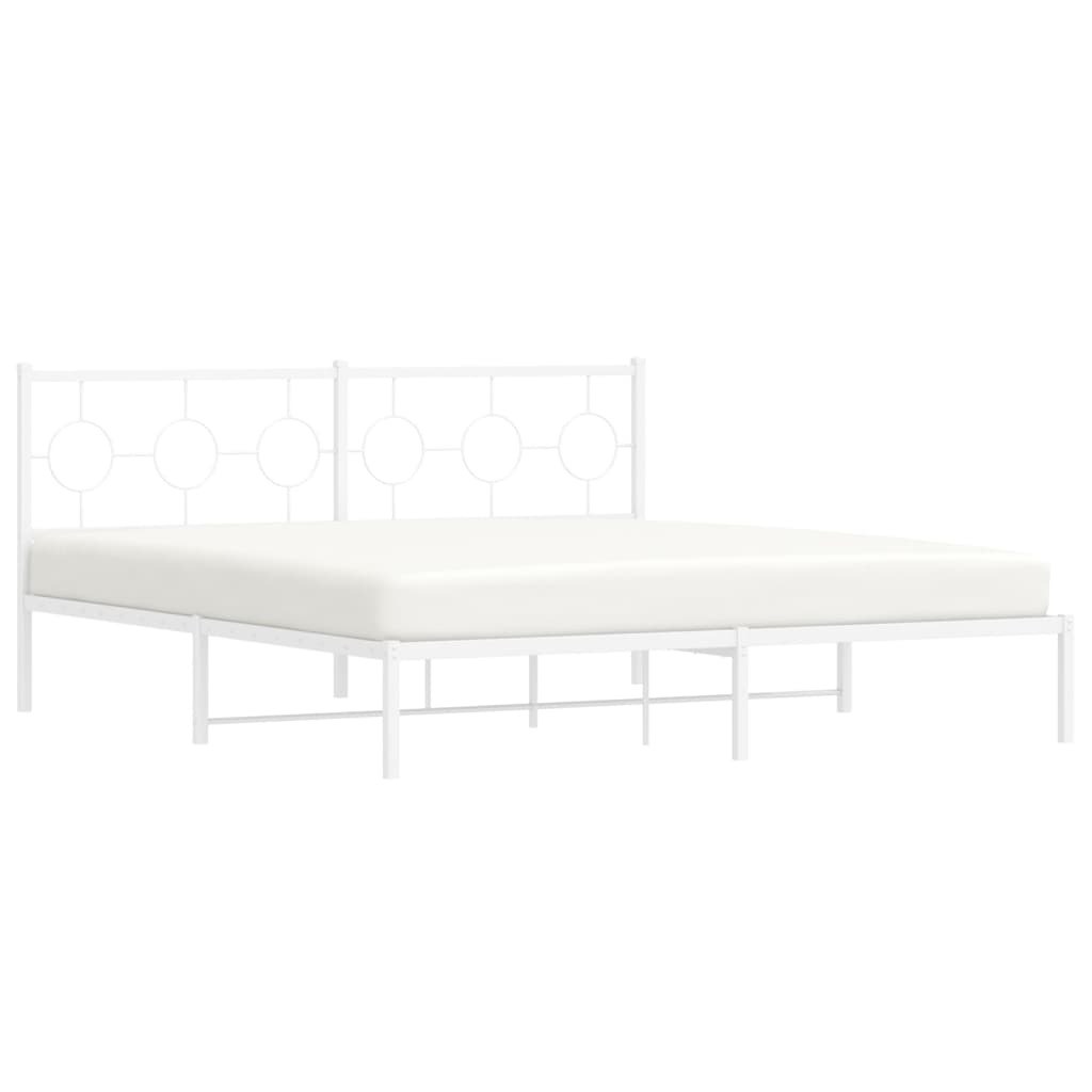 Metal Bed Frame without Mattress with Headboard White 180x200cm