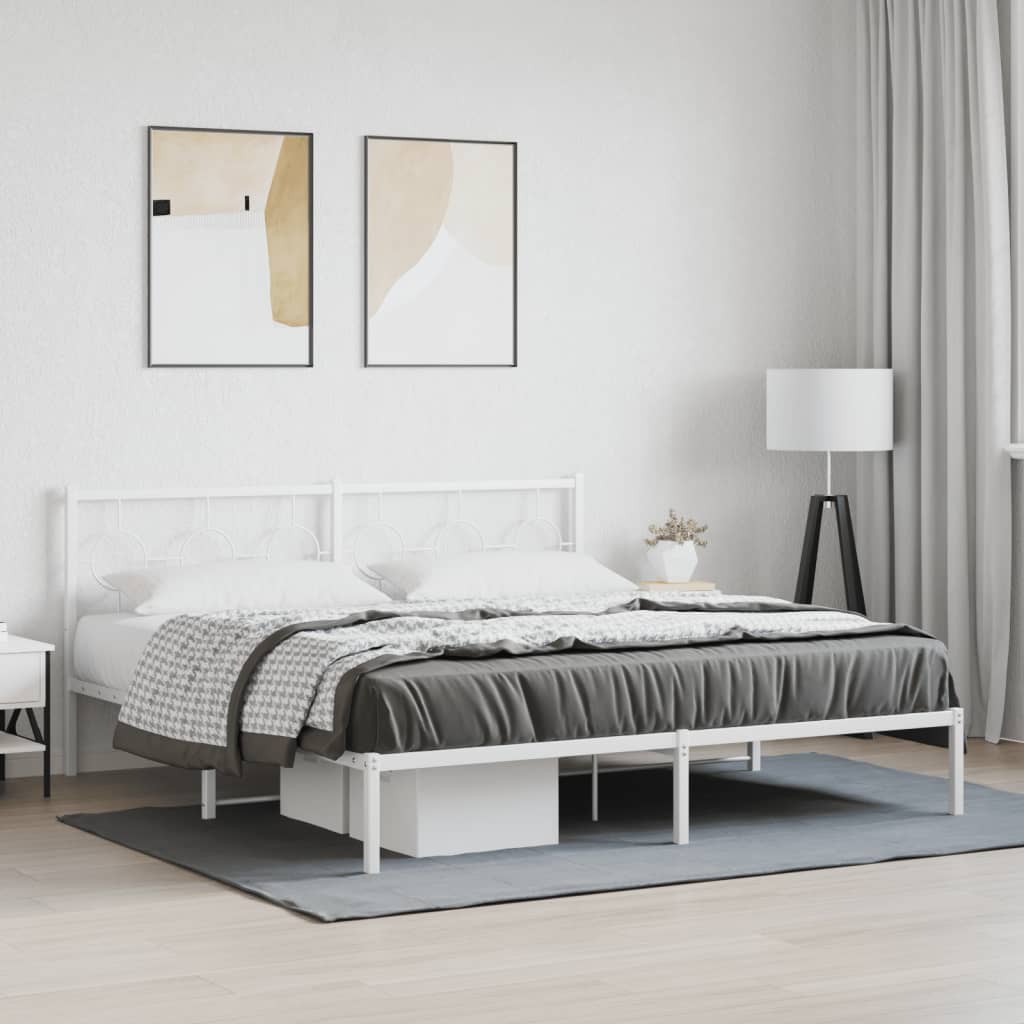Metal Bed Frame without Mattress with Headboard White 180x200cm