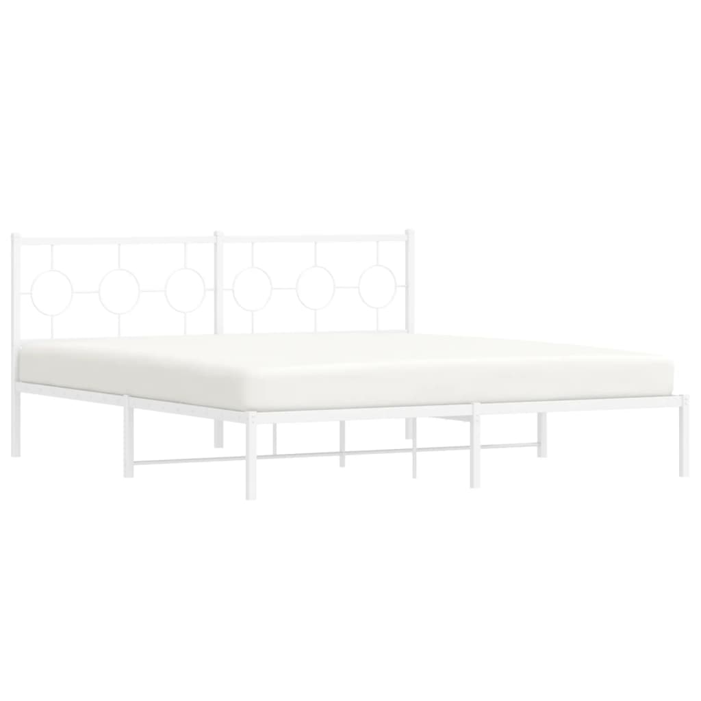 Metal Bed Frame without Mattress with Headboard White 183x213cm