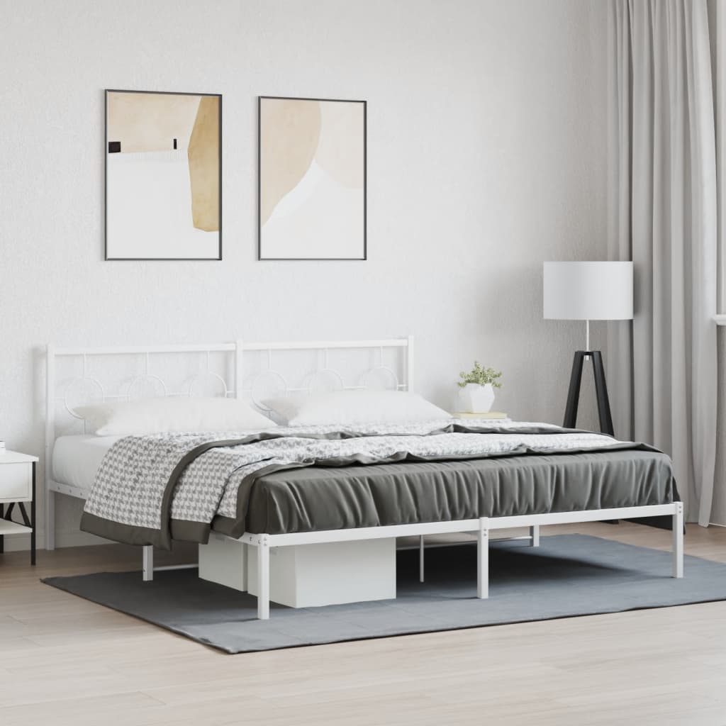 Metal Bed Frame without Mattress with Headboard White 183x213cm