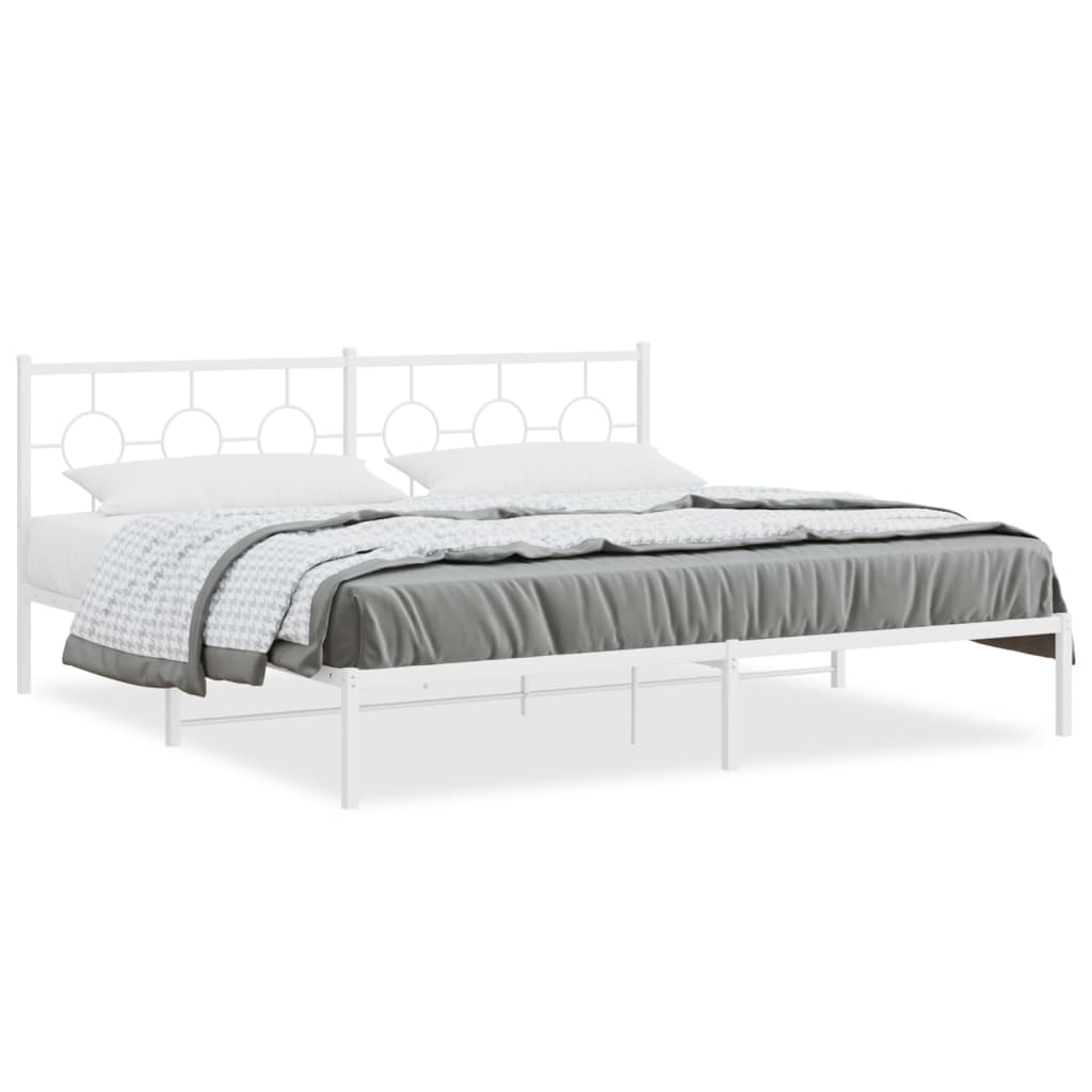Metal Bed Frame without Mattress with Headboard White 193x203cm