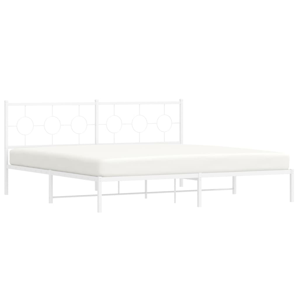 Metal Bed Frame without Mattress with Headboard White 193x203cm