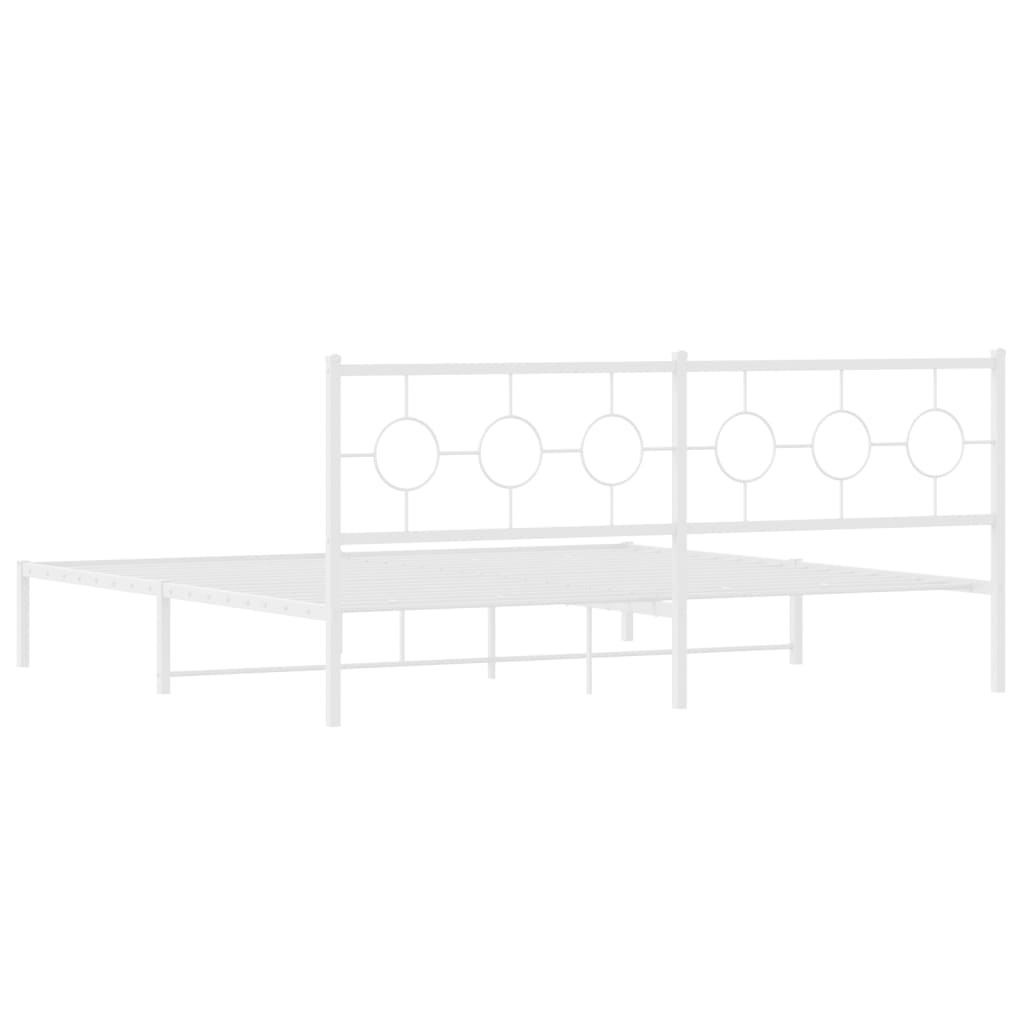 Metal Bed Frame without Mattress with Headboard White 193x203cm