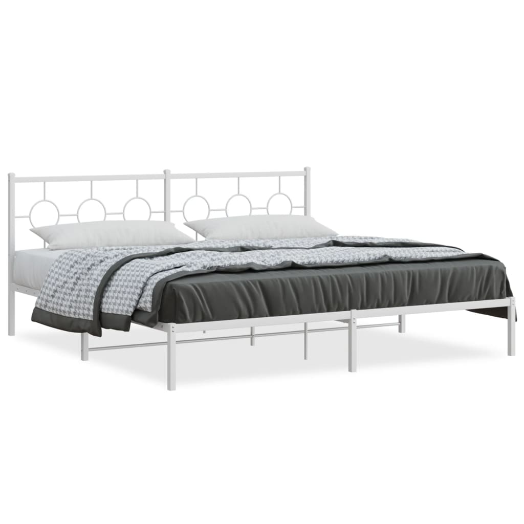 Metal Bed Frame without Mattress with Headboard White 200x200cm