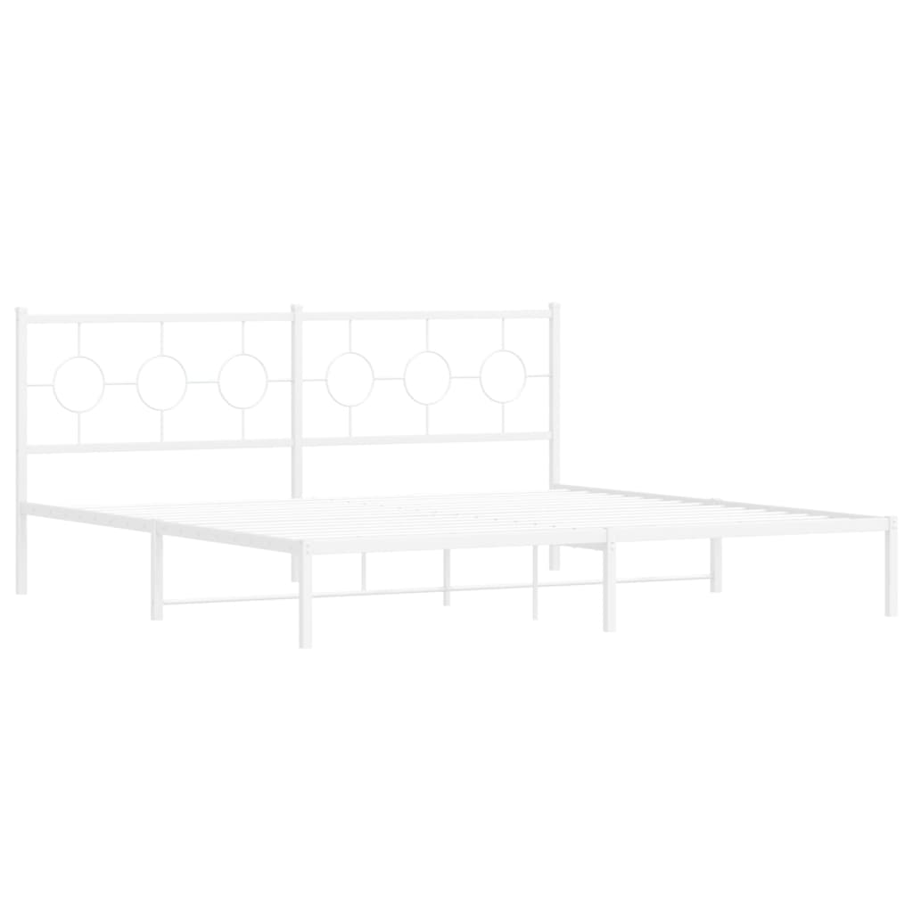 Metal Bed Frame without Mattress with Headboard White 200x200cm