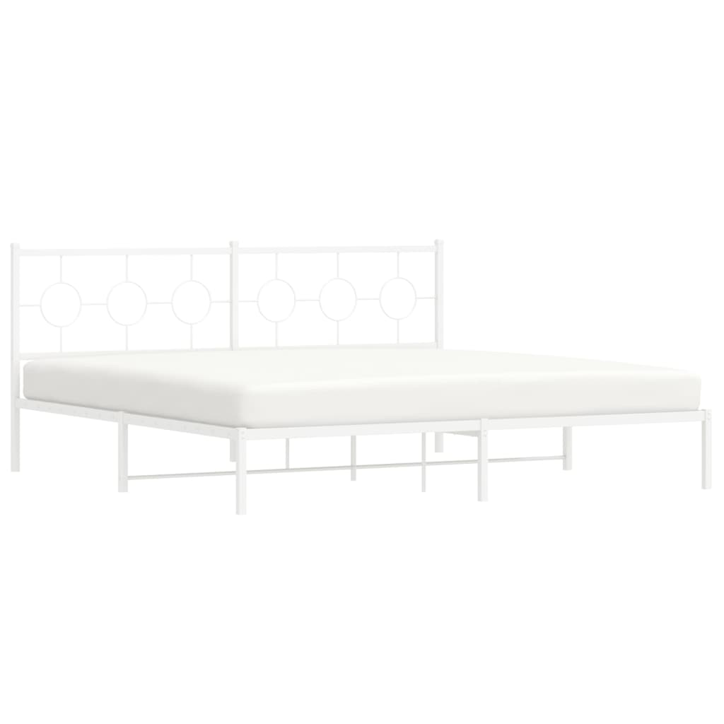 Metal Bed Frame without Mattress with Headboard White 200x200cm