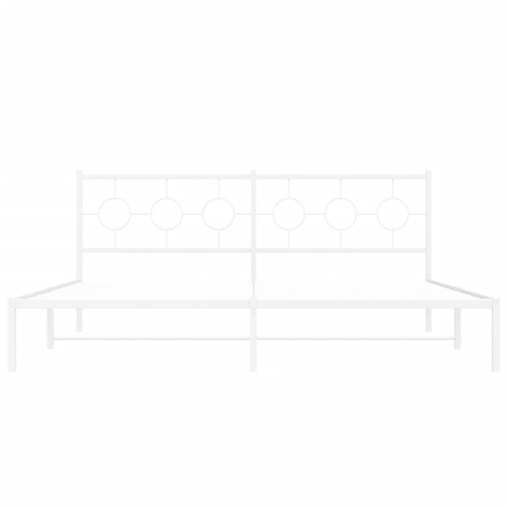 Metal Bed Frame without Mattress with Headboard White 200x200cm