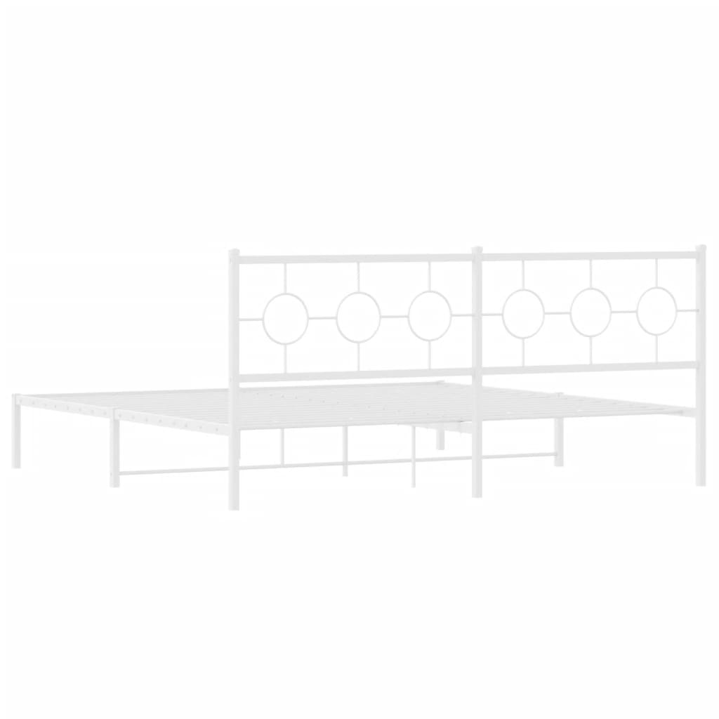 Metal Bed Frame without Mattress with Headboard White 200x200cm