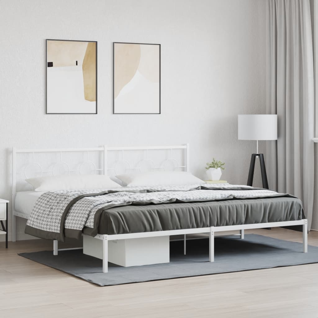 Metal Bed Frame without Mattress with Headboard White 200x200cm