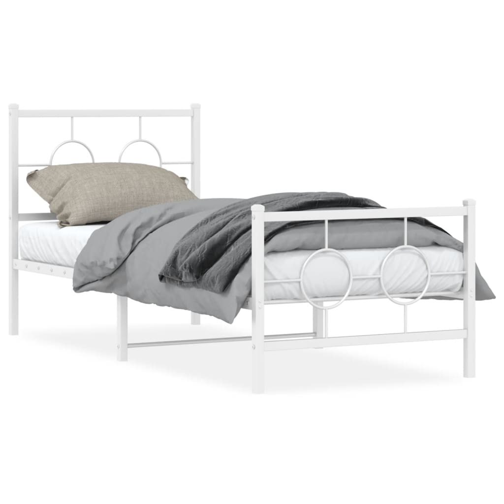 Metal Bed Frame without Mattress with Footboard White 75x190cm