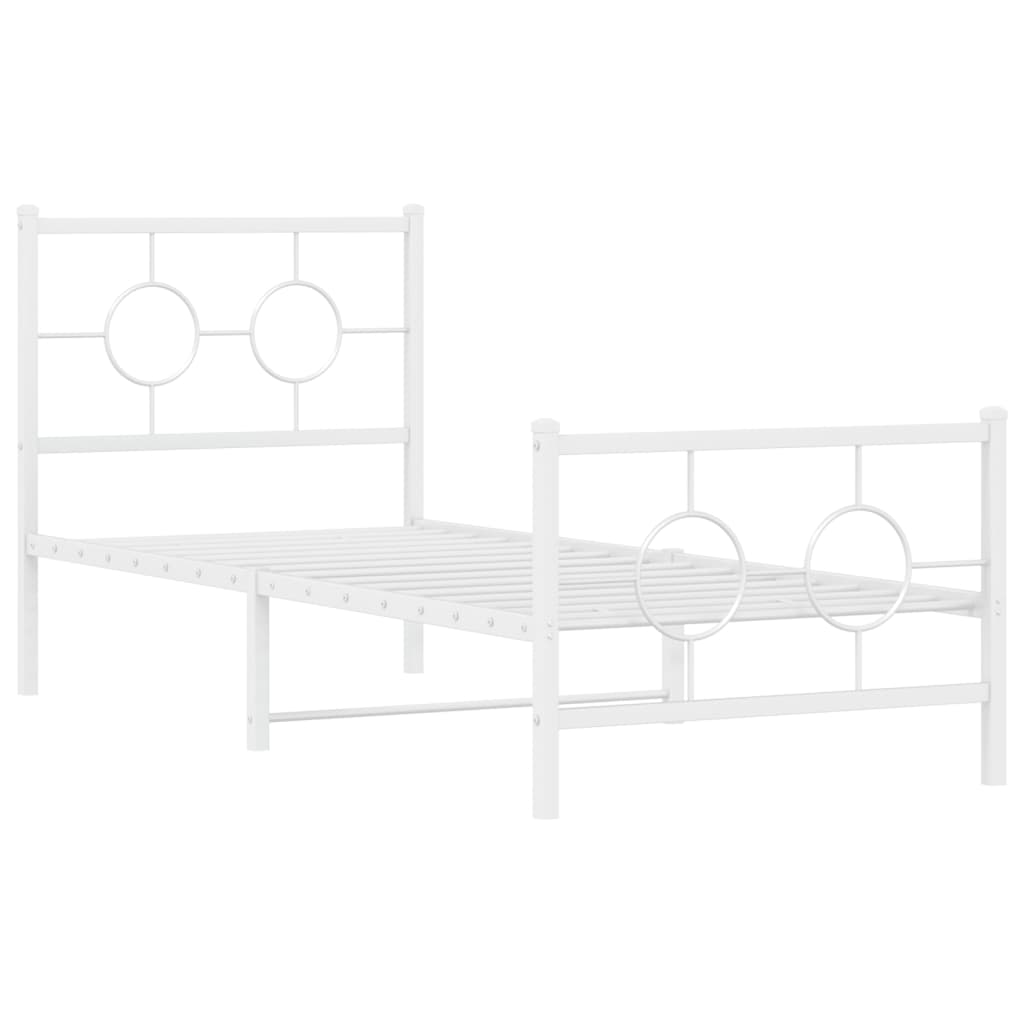 Metal Bed Frame without Mattress with Footboard White 75x190cm