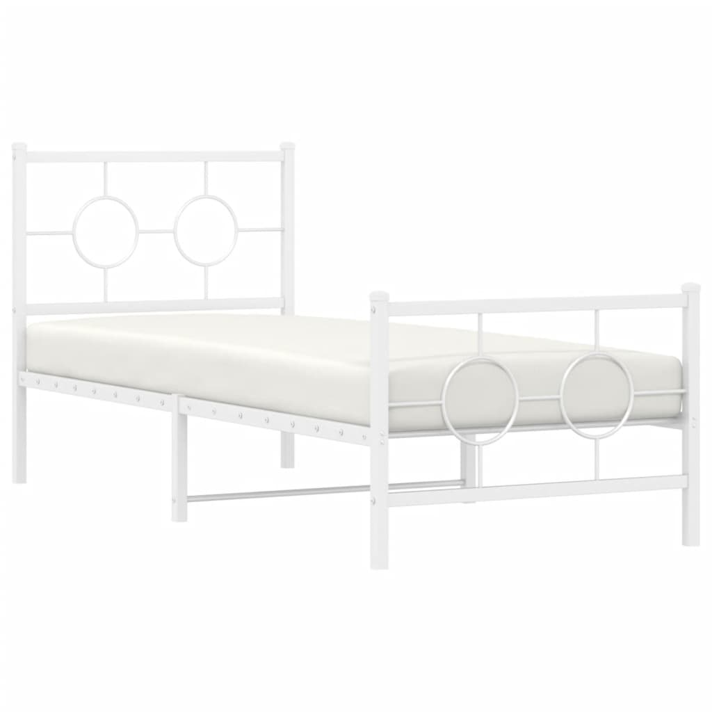 Metal Bed Frame without Mattress with Footboard White 75x190cm
