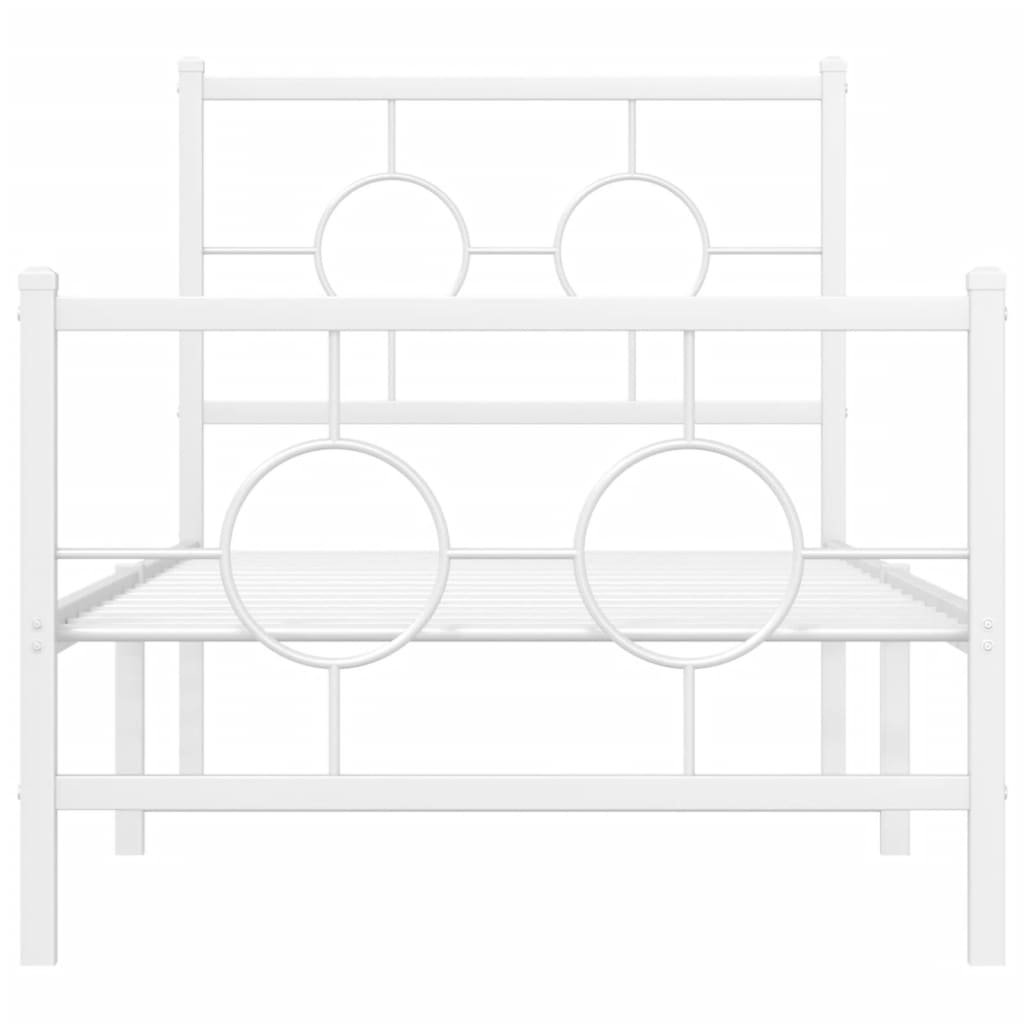 Metal Bed Frame without Mattress with Footboard White 75x190cm